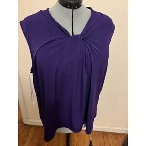 Calvin Klein Elegant Purple Sleeveless Draped Neck Lightweight Shirt Work 2x
